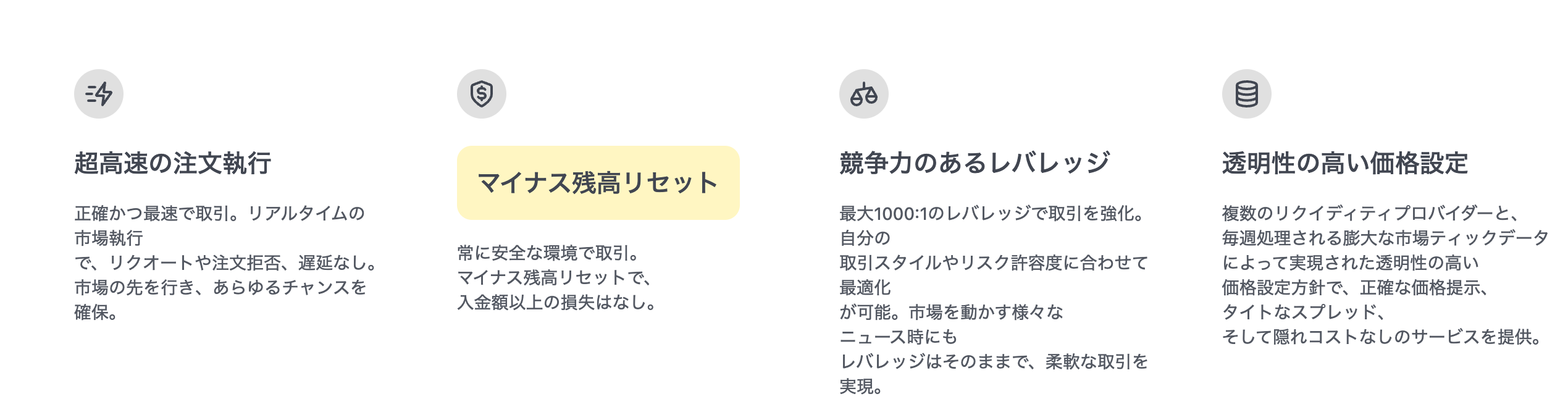 XM公式サイトの取引条件ページに掲載されたマイナス残高リセットの説明