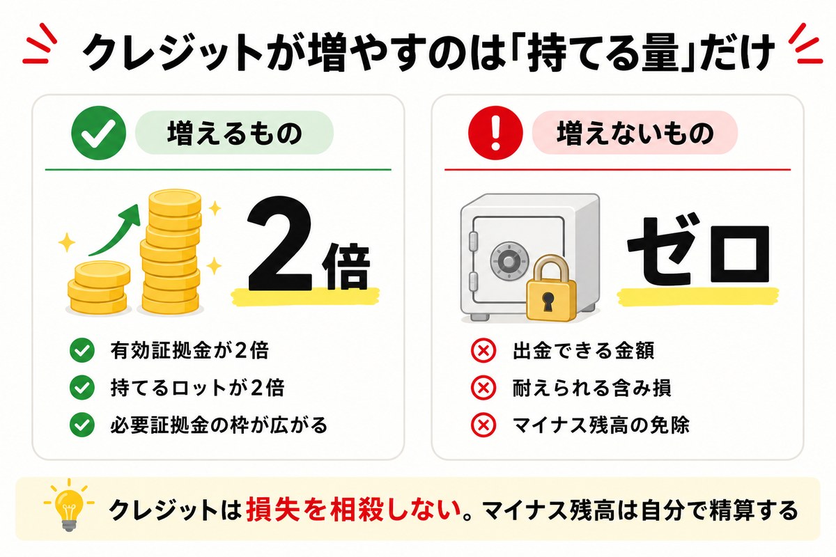 Axiのボーナスクレジットで増えるものと増えないものを比較した図解