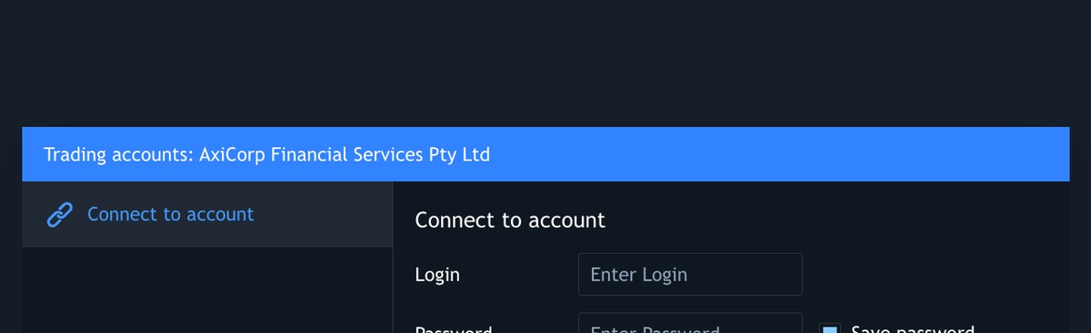 AxiのMT5 WebTraderの接続画面。サーバー名にAxi-US50-Liveが表示されている