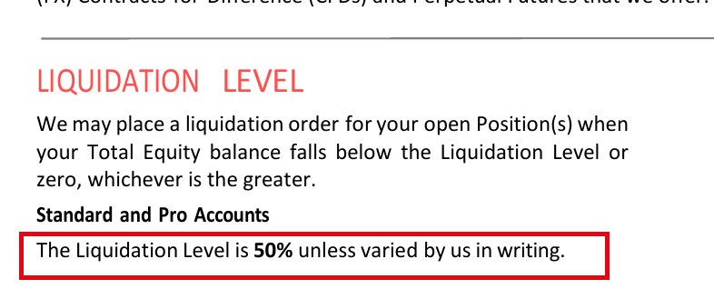 Axi取引プラットフォーム商品スケジュールの清算レベル50%の記載