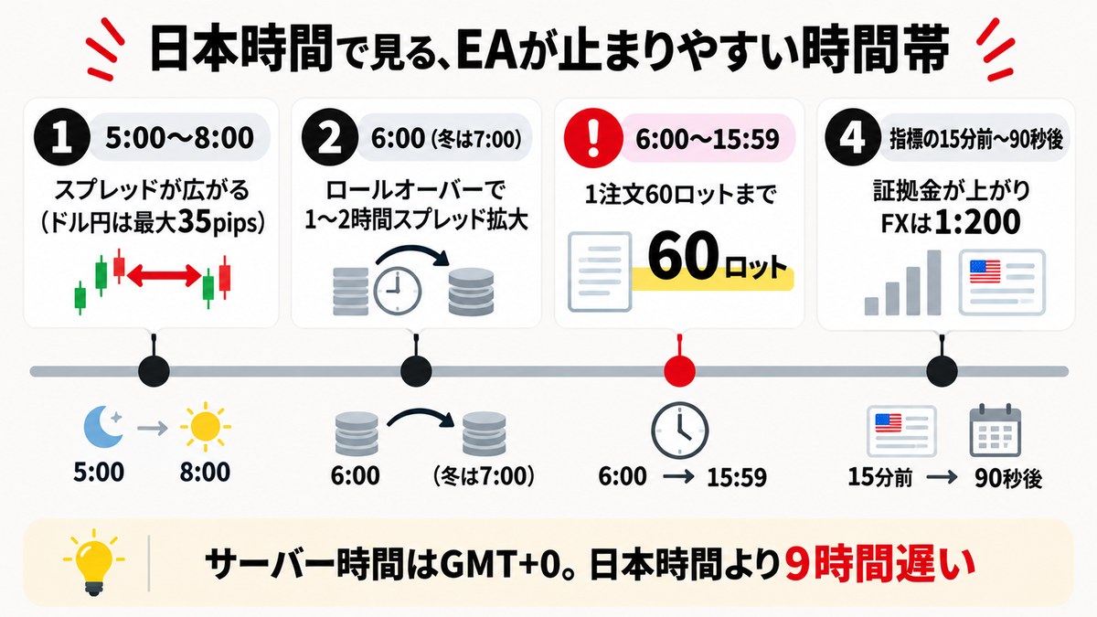 日本時間で見るEAが止まりやすい時間帯の図解