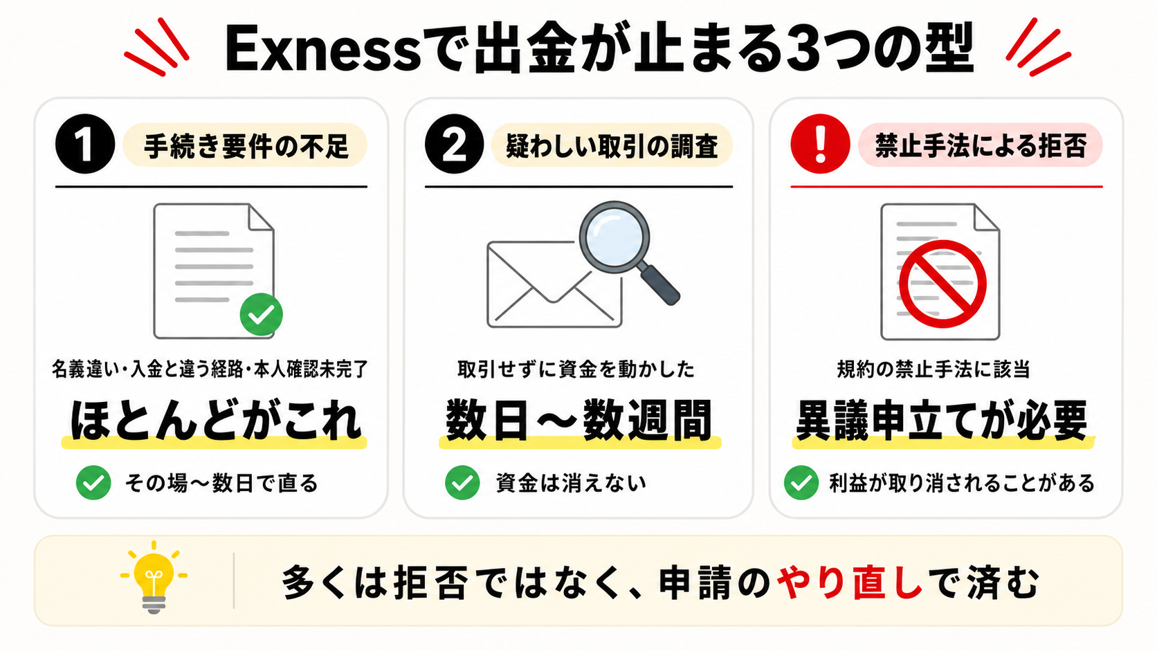 Exnessで出金が止まる3つの型