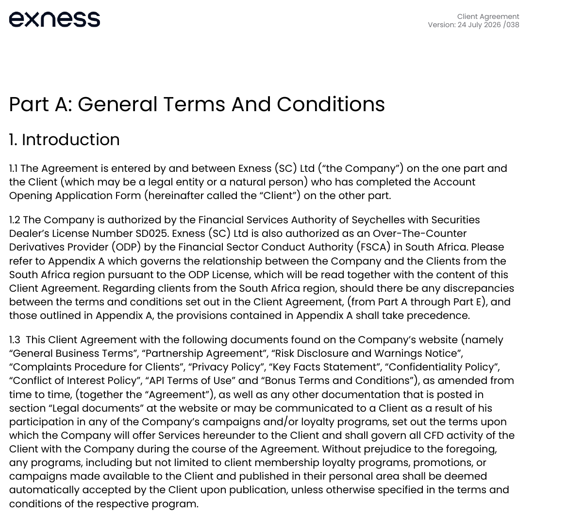 Exness顧客契約 1.3条にBonus Terms and Conditionsが記載されている
