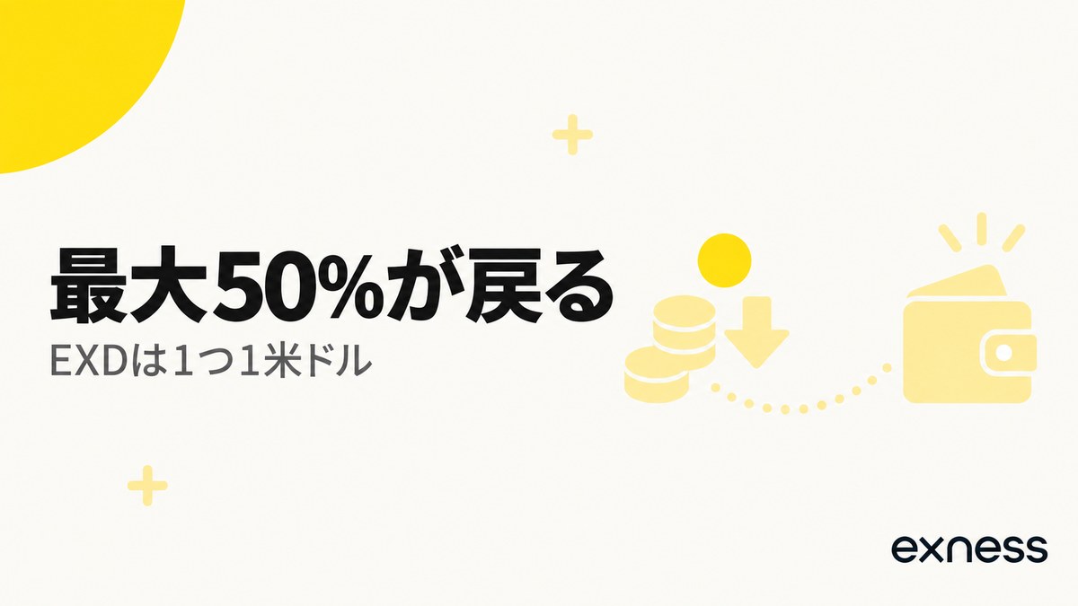 Exness Rewardsは取引コストが最大50%戻りEXDは1つ1米ドル