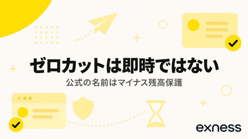 Exnessのゼロカットは即時ではなく、公式名はマイナス残高保護であることを示したアイキャッチ画像
