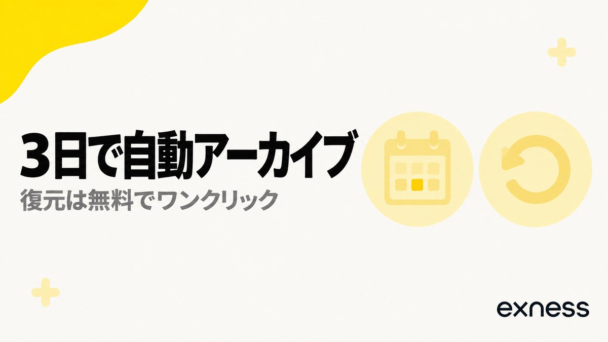Exnessの取引口座は3日で自動アーカイブ。復元は無料でワンクリック