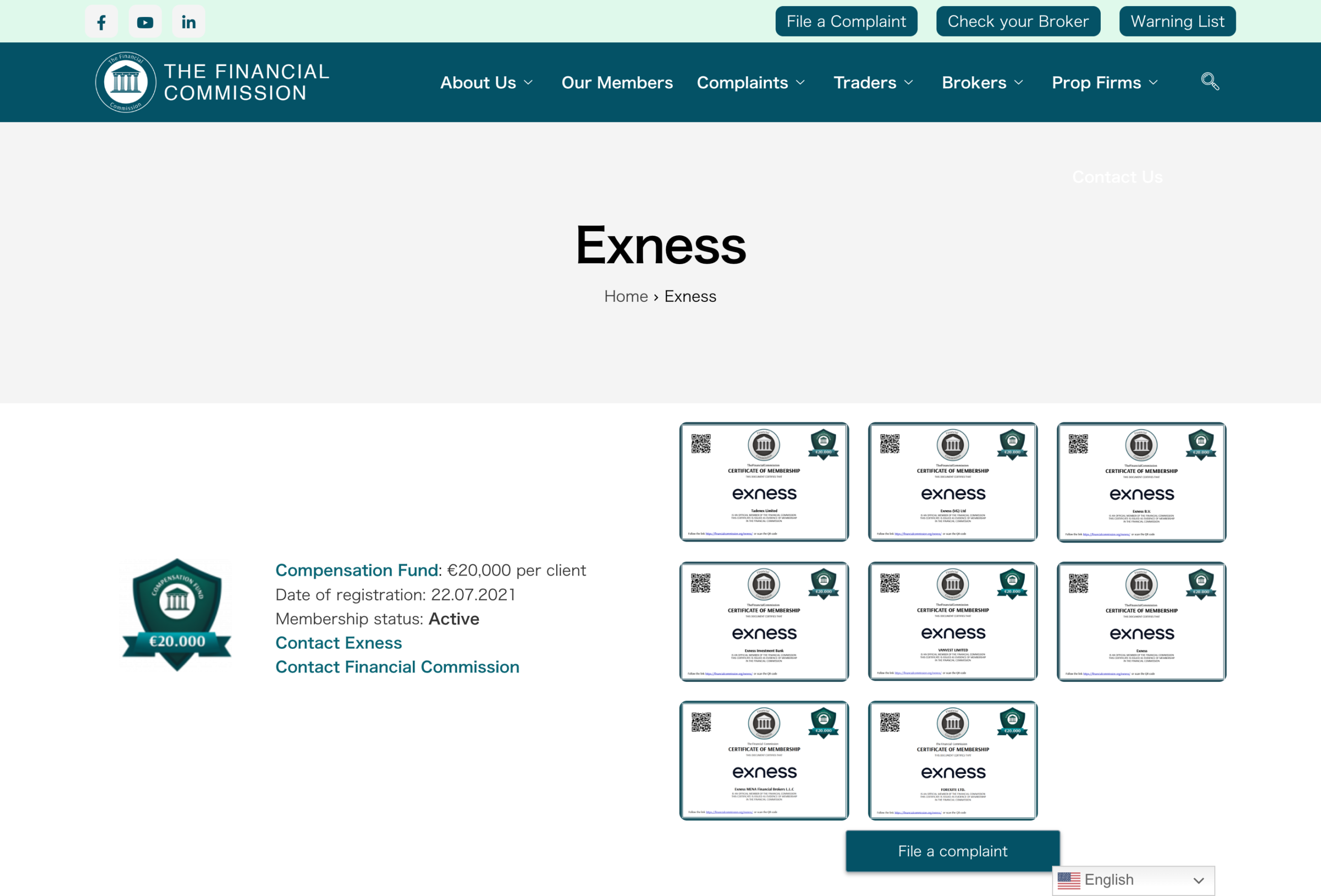 金融委員会のExnessメンバーページ