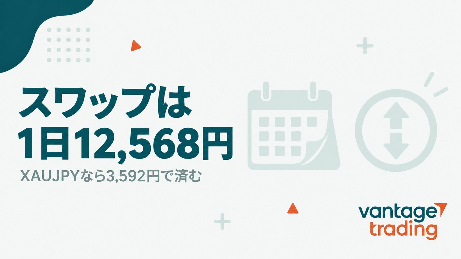 Vantageのゴールドのスワップは買いが1日12568円のマイナスでXAUJPYなら3592円で済むことを示す見出し画像