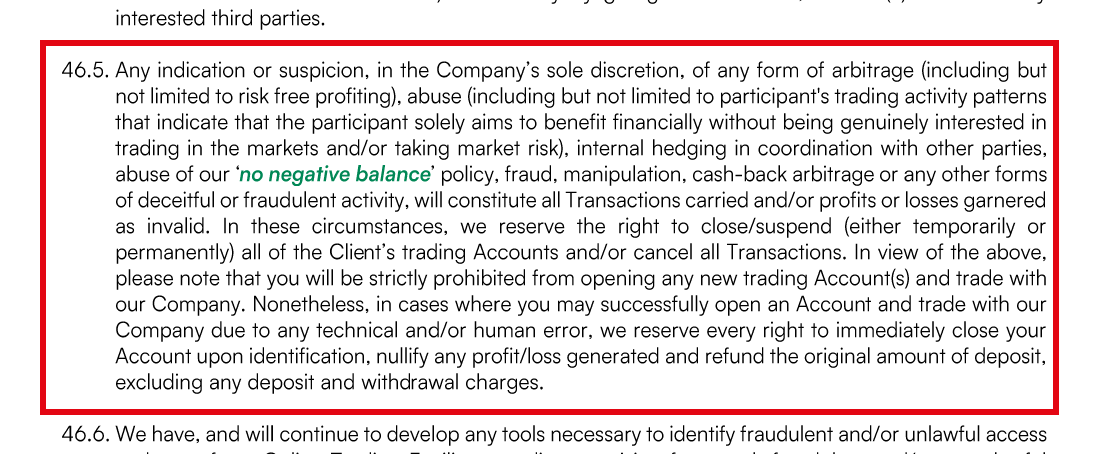 Fintrade Limited利用規約46.5の原文（英語）