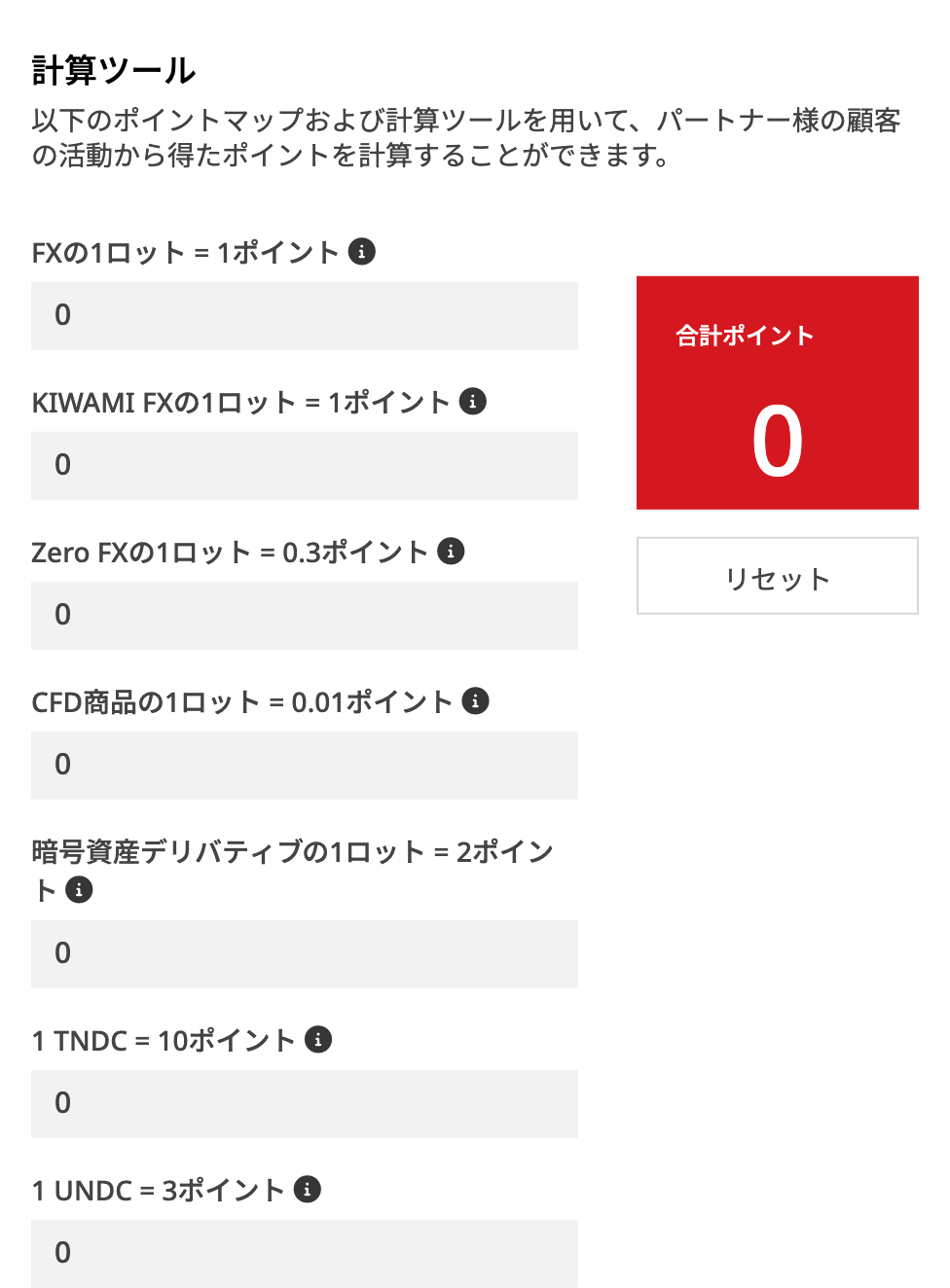 XMパートナー会員ページの計算ツールに表示されるレベルポイントの換算レート