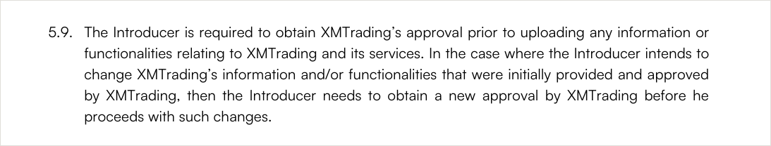 XMの規約5.9項「掲載前にXMTradingの承認を得ること」の原文