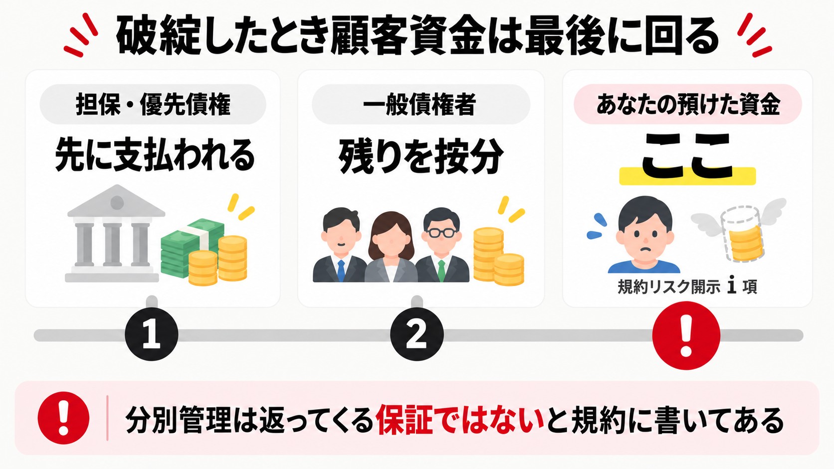 XMが破綻したとき顧客資金は一般債権者として最後に按分されるという図解