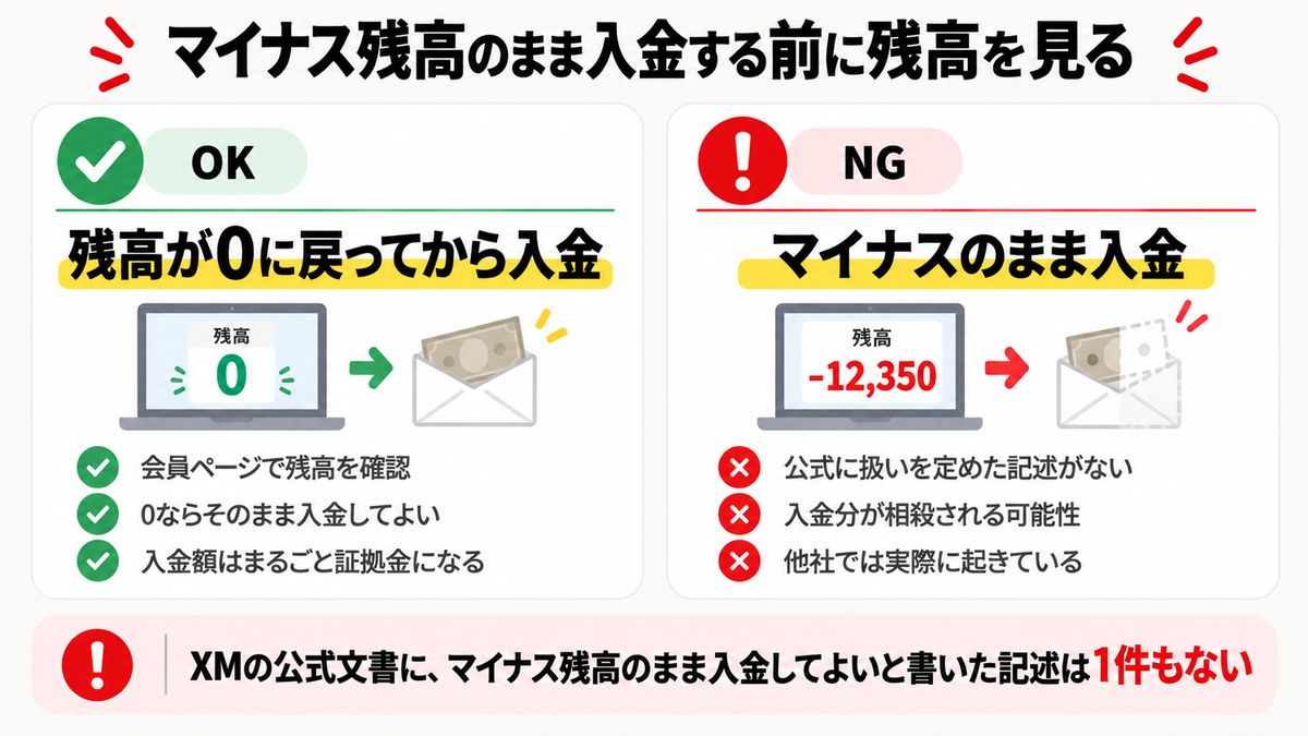 マイナス残高のまま入金する場合と残高0を確認してから入金する場合の違い