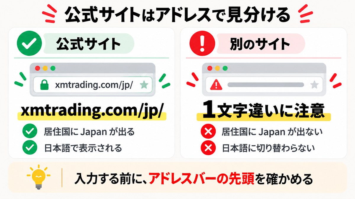 XMTradingの公式サイトはアドレスで見分ける